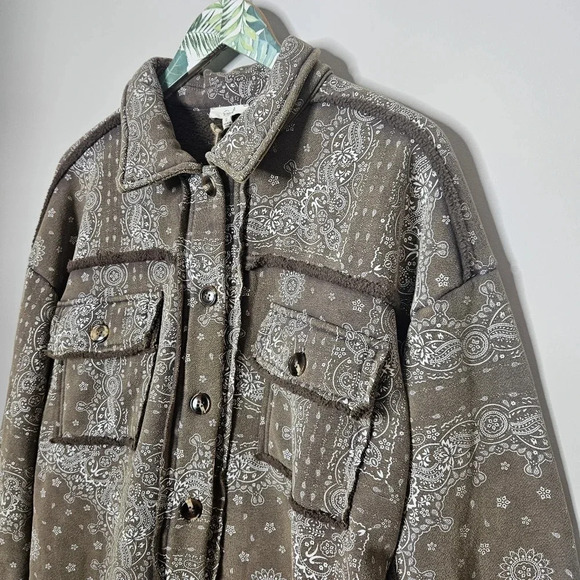 New! Easel Handkerchief Printed Button Down Shirt Jacket S - Picture 2 of 7